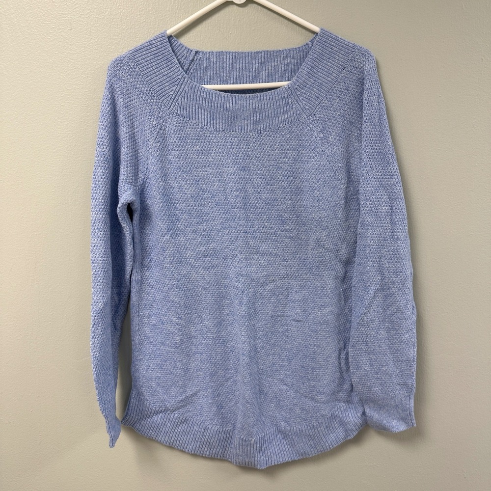 LOFT Womens Blue Textured Knit Boat Neck Sweater Curved Hem NWT Size M